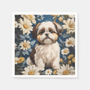 Cute Shih Tzu Dog White Daisy Flowers Napkins