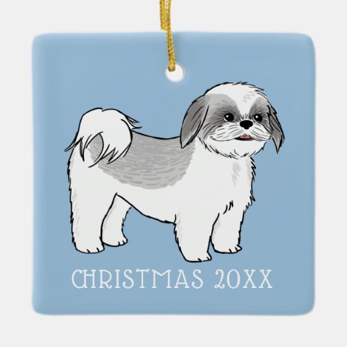 Cute Shih Tzu Grey and White Cartoon Dog Custom Ceramic Ornament