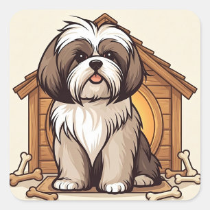 Cute Shih Tzu Illustration  Square Sticker