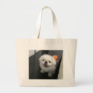 Cute shih tzu looking at the camera large tote bag