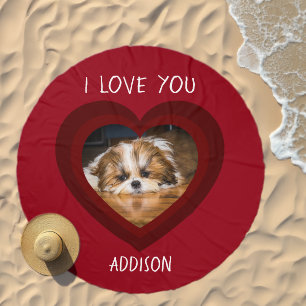 Cute shih tzu love Valentine heart Custom photo Beach Towel