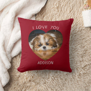 Cute shih tzu love Valentine heart Custom photo Throw Pillow