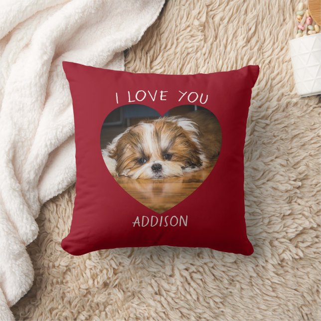 Cute shih tzu love Valentine heart Custom photo Throw Pillow (Blanket)
