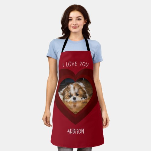 Cute shih tzu love Valentine heart photo Apron