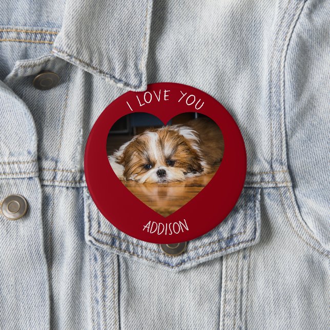 Cute shih tzu love Valentine heart photo Button (In Situ)