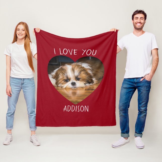 Cute shih tzu love Valentine heart photo Fleece Blanket (In Situ)