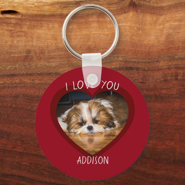Cute shih tzu love Valentine heart photo Keychain (Front)