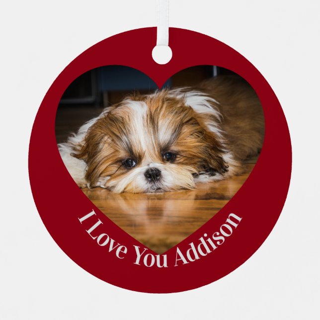 Cute shih tzu love Valentine heart photo Metal Ornament (Front)