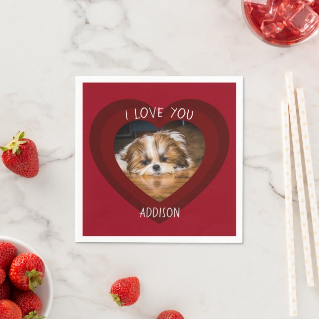 Cute shih tzu love Valentine heart photo Napkins (Insitu)