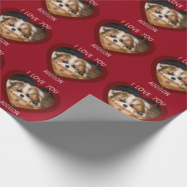Cute shih tzu love Valentine heart photo pattern Wrapping Paper (Corner)