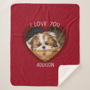 Cute shih tzu love Valentine heart photo Sherpa Blanket