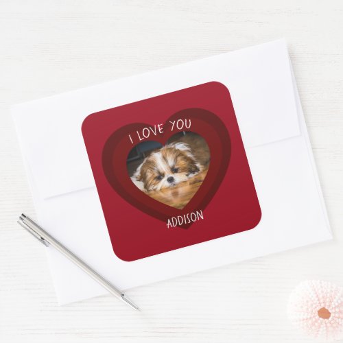 Cute shih tzu love Valentine heart photo Square Sticker