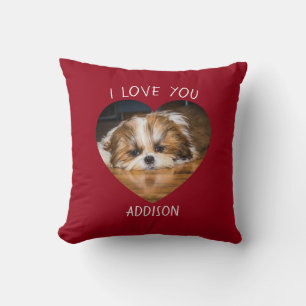 Cute shih tzu love Valentine heart photo Throw Pillow