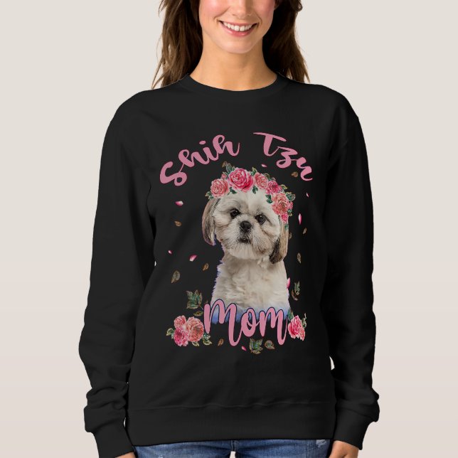 Cute Shih Tzu Mom Flower Dog Women Sweatshirt (Front)