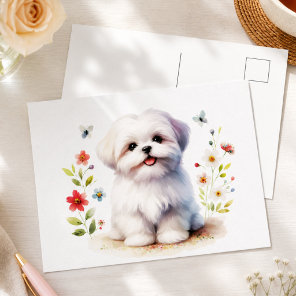 Cute Shih Tzu Puppy Dog Floral Postcard