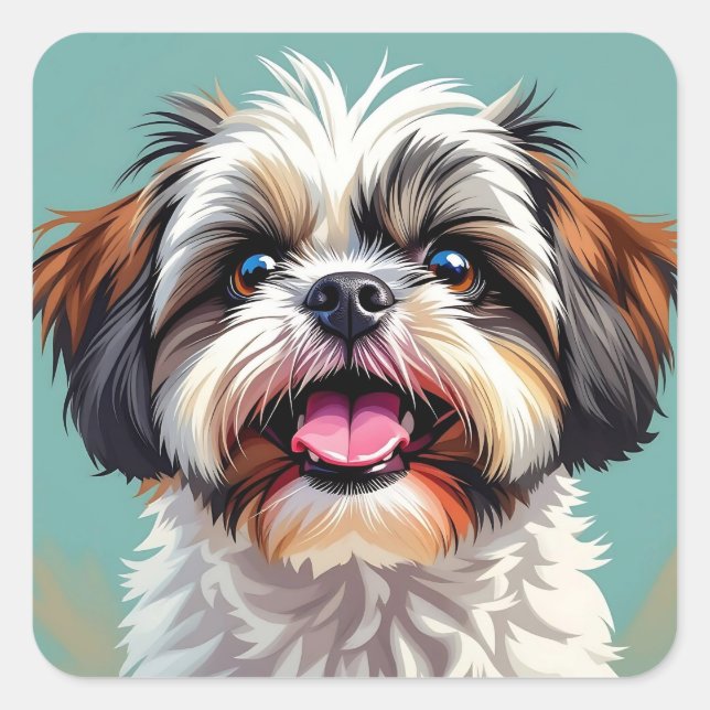Cute Shih Tzu Puppy Dog  Square Sticker (Front)