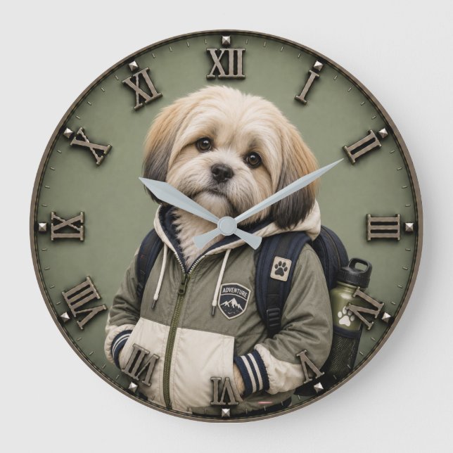 Cute Shih Tzu Puppy Large Clock (Front)