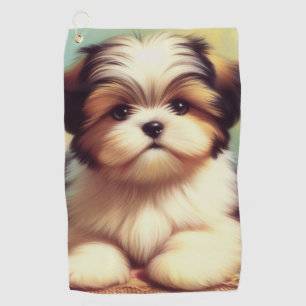 Cute Shih-Tzu Puppy Painting Golf Towel