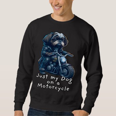 Cute Shih Tzu ride on a motorcycle  Christmas Sweatshirt