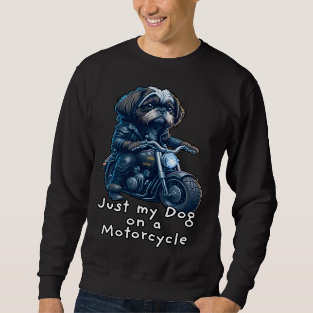 Cute Shih Tzu ride on a motorcycle  Christmas Sweatshirt (Front)
