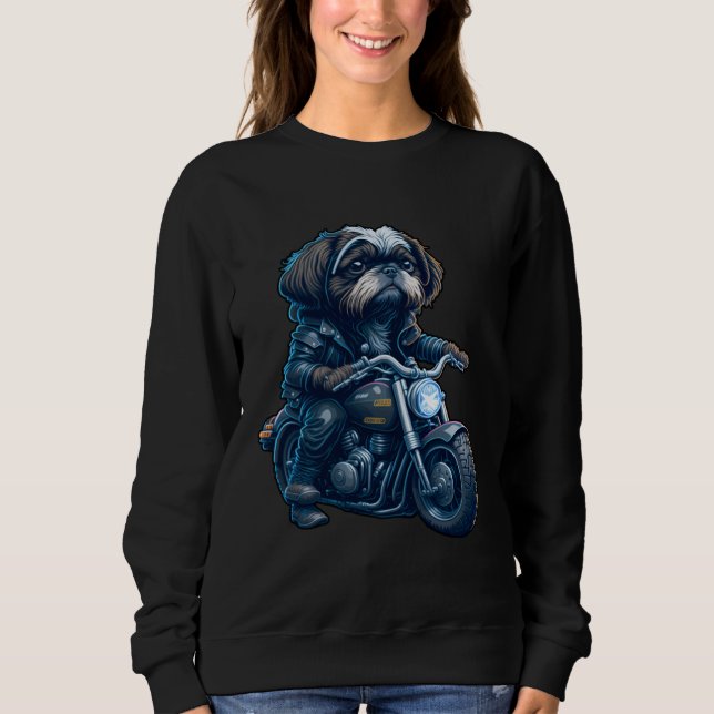 Cute Shih Tzu ride on a motorcycle  Christmas Sweatshirt (Front)