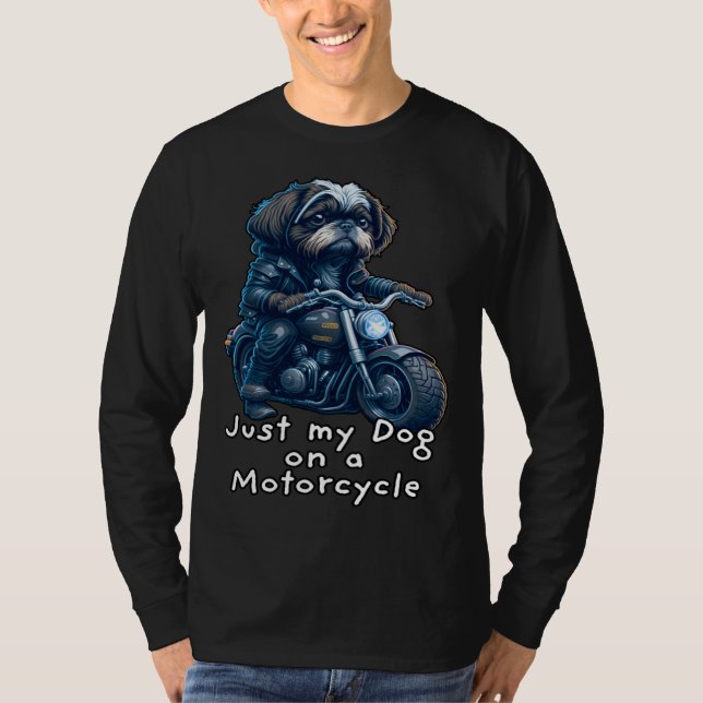 Cute Shih Tzu ride on a motorcycle  Christmas T-Shirt (Front)