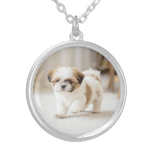 Cute Shih Tzu Round Silver Plated Necklace