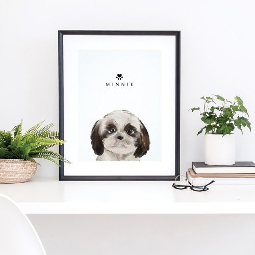 Cute Shih Tzu Watercolor Illustration Dogs Name Poster