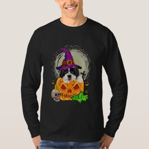 Cute Shih Tzu Witch Pumpkin Halloween Dog Lover T_Shirt