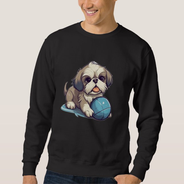 Cute Shih Tzu With Blue Ball for Dog Sweatshirt (Front)