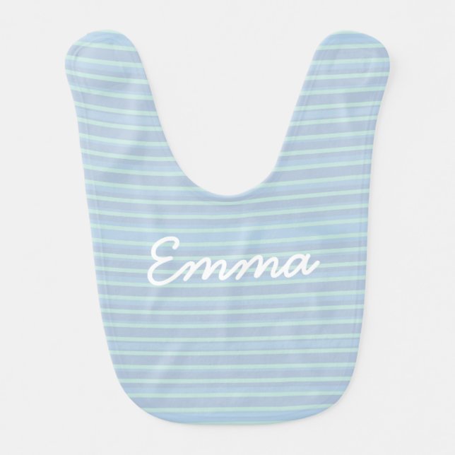 Cute Shimmering Blue Striped Baby Bib (Front)
