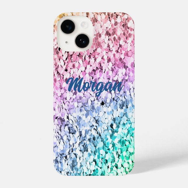 Cute Shimmering Bold Rainbow Glitter Personalized iPhone Case (Back)