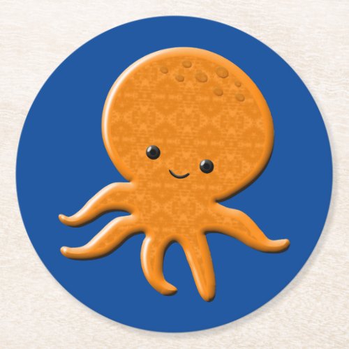 Cute Shiny Octopus Cartoon Round Paper Coaster