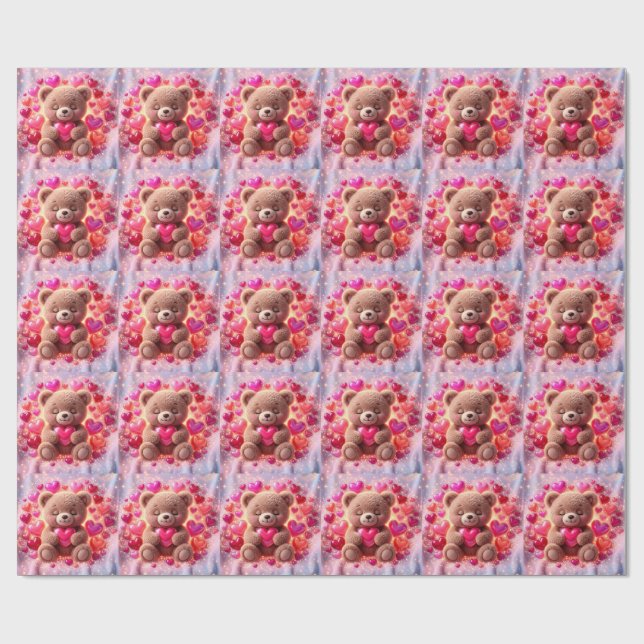 Cute Shiny Teddy Love Wrapping Paper🧸💖  Paper (Flat)