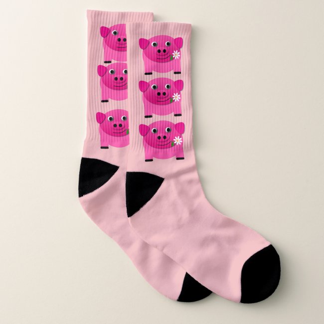 Cute Shocking Pink Pig with Flower Socks