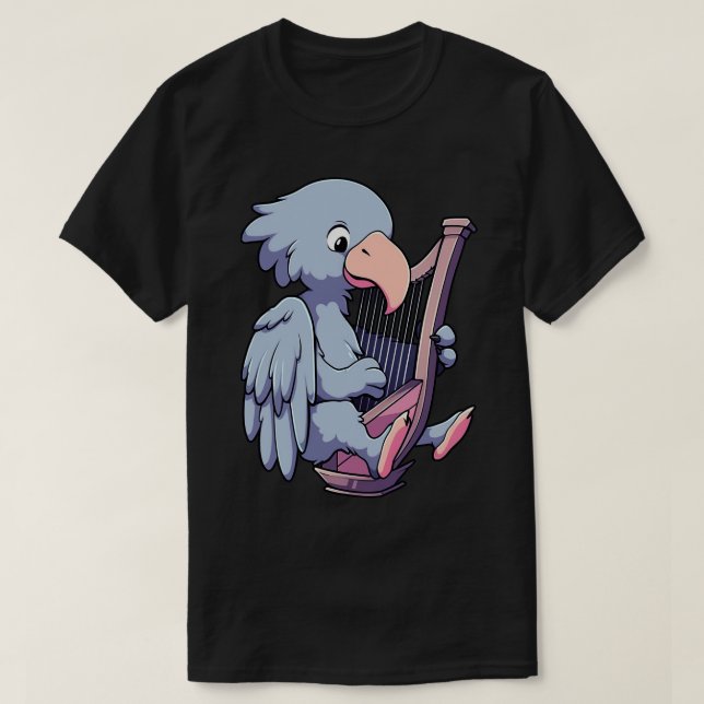 Cute shoebill playing a harp T-Shirt (Design Front)