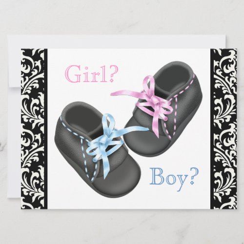 Cute Shoes Black Damask Gender Reveal Invitation