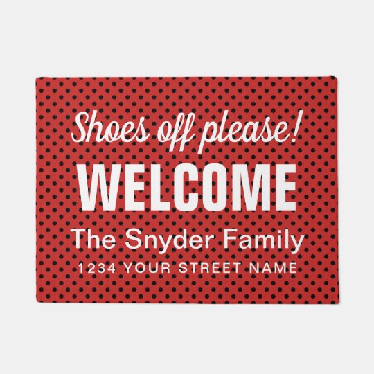 Cute Shoes Off Sign Custom Polka Dot Print Home Doormat Zazzle Com