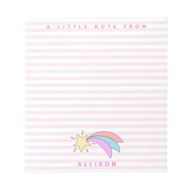 Cute Shooting Star - Pink Striped Girls Notepad (Front)