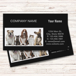 cute short hair cat friends basset hound bull dog business card