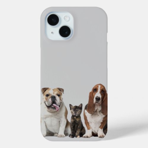 cute short hair cat friends basset hound bull dog iPhone 15 case