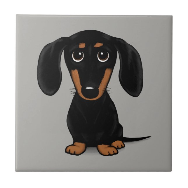 Cute Short Haired Black and Tan Dachshund Ceramic Tile (Front)