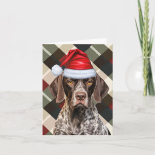 Cute Shorthair Pointer Santa Dog Red Green Plaid Holiday Card