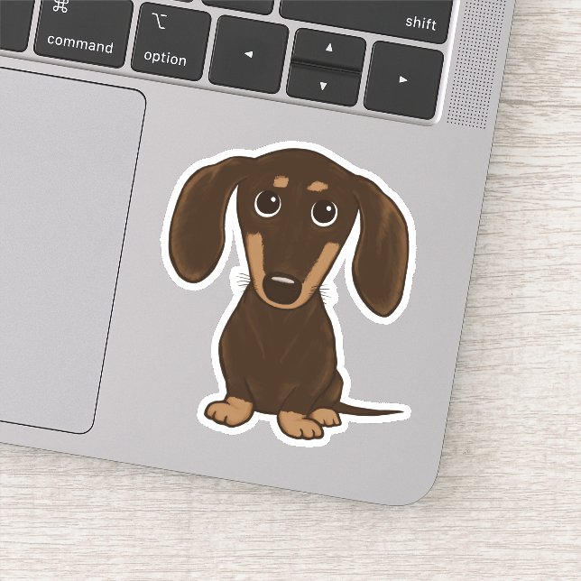 Cute Shorthaired Chocolate Dachshund Cartoon Sticker (Detail)