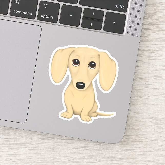 Cute Shorthaired Cream Dachshund Cartoon Dog Sticker (Detail)