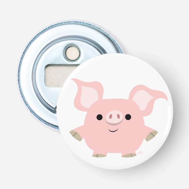 Cute Shorty Cartoon Pig Button Bottle Opener (Front)