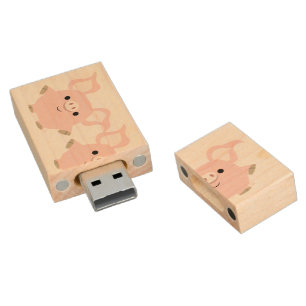 Cute Shorty Cartoon Pig Maple USB Stick Wood USB Flash Drive