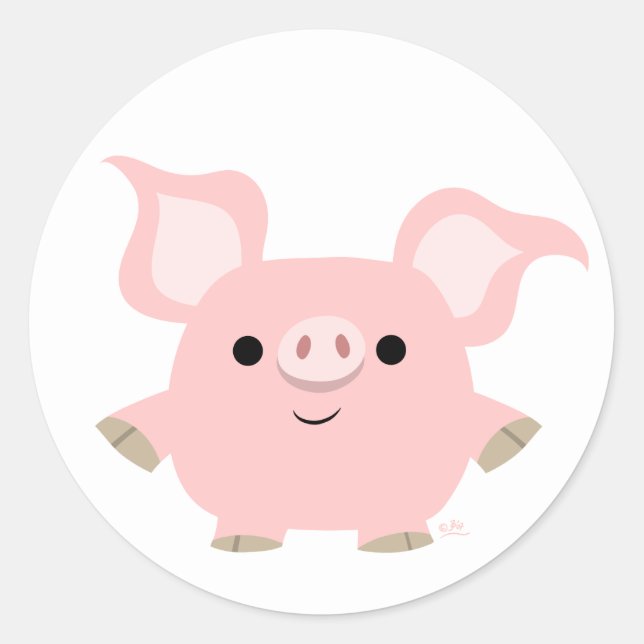 Cute Shorty Cartoon Pig Sticker (Front)