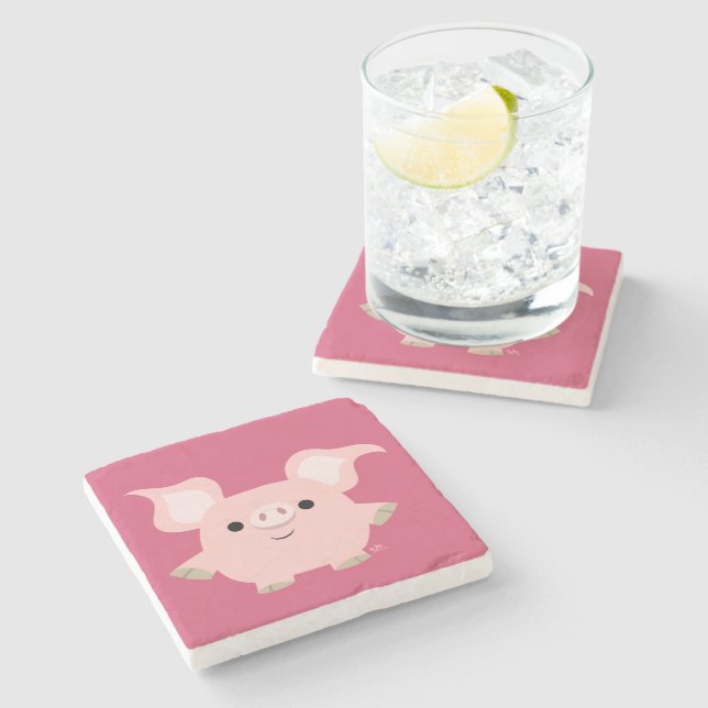 Cute Shorty Cartoon Pig Stone Coaster (Side)