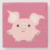 Cute Shorty Cartoon Pig Stone Coaster (Front)